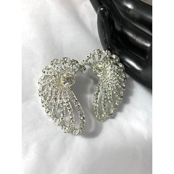Vintage Sarah Coventry Rhinestone Wing Clip On Earrings - Picture 1 of 7